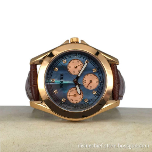 Custom Multi-functional Watch 3 ATM Water Resistant Rose Gold Lady Wrist Watch